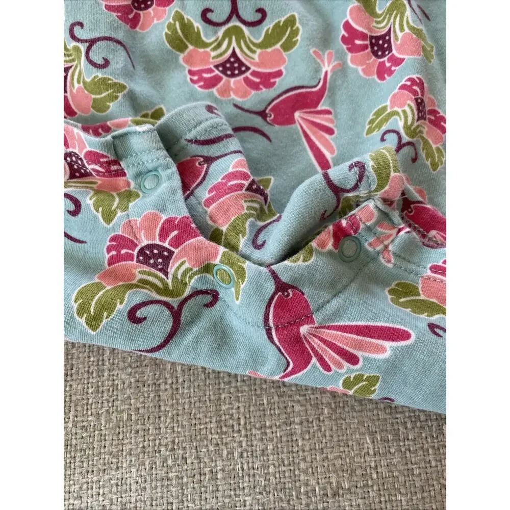 TEA Collection Summer Bubble Snap Romper XXS 0-3 Mths Pink Floral Hummingbird